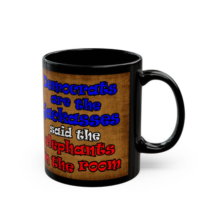 donkeys and elephants - Black Mug (brown papyrus)