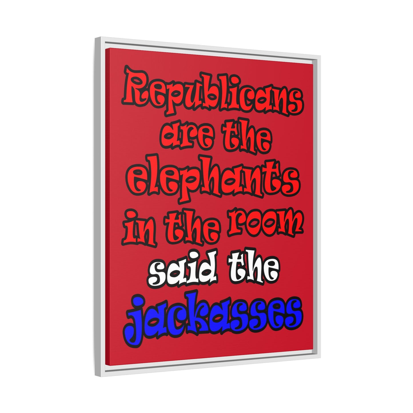 donkeys and elephants - framed canvas art (dark red)