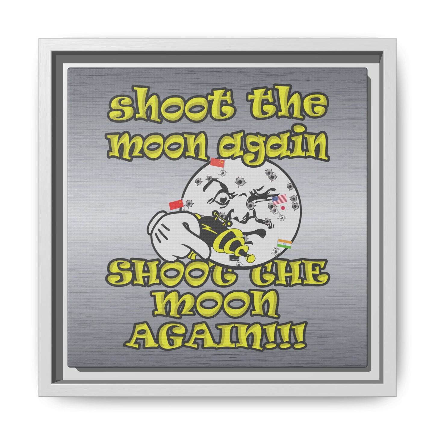 shoot the moon again - framed canvas art (brushed nickel)