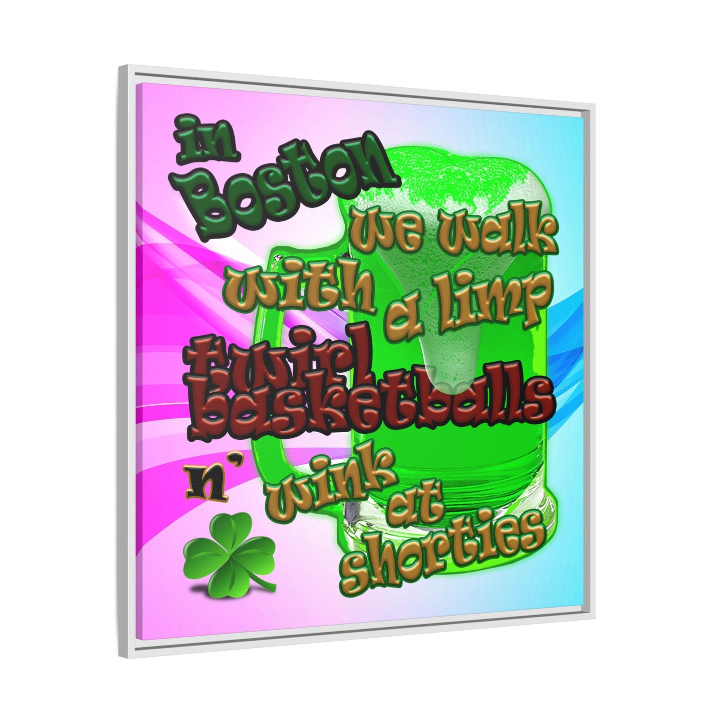 celtics logo - framed canvas art (light blue-pink wave)