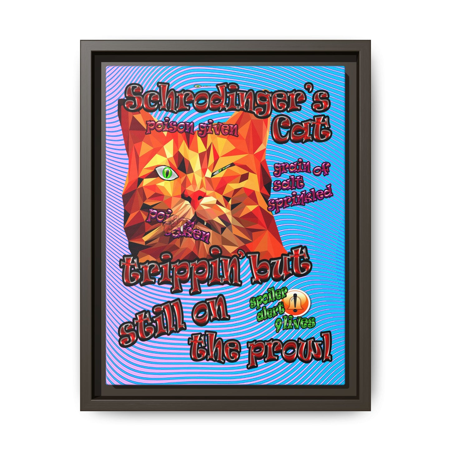 schrodinger's cat - framed canvas art (light blue-purple wave)