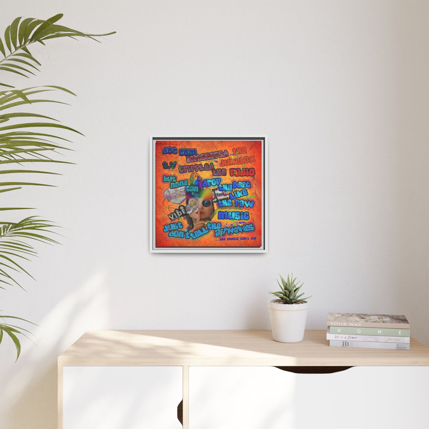 drop the beat - framed canvas art (burnt orange)