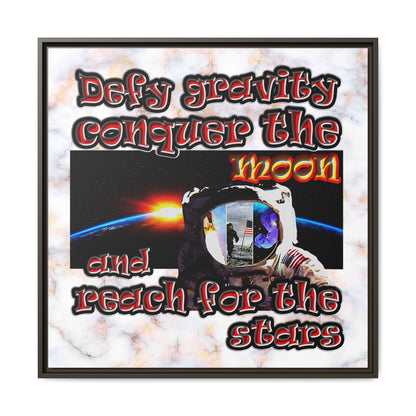 defy conquer reach - framed canvas art (white marble)