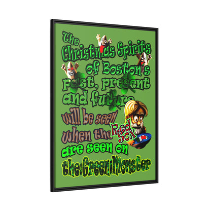 christmas spirits of boston - framed canvas art (green)