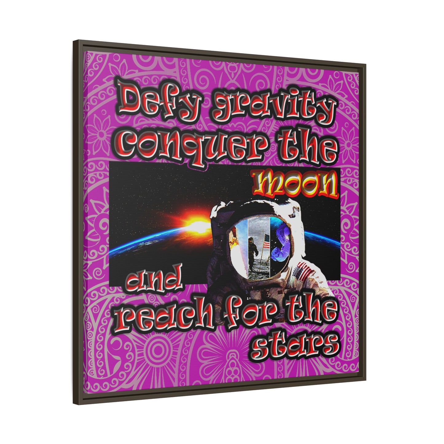 defy conquer reach - framed canvas art (pink swirl)