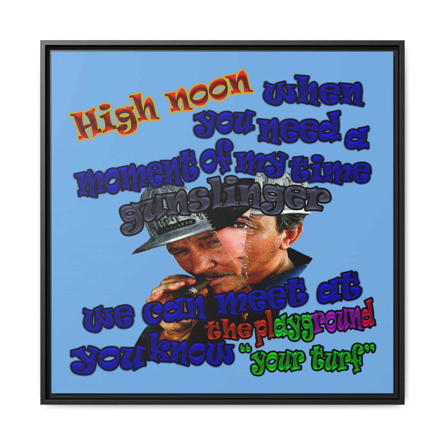 high noon - framed canvas art (light blue)