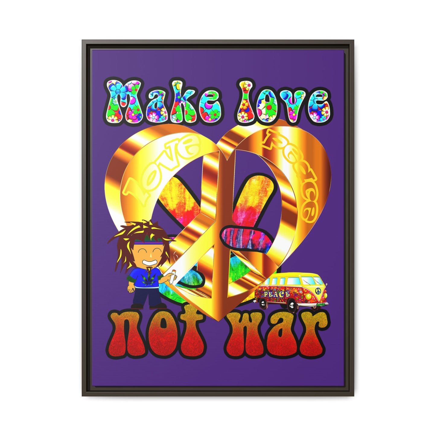 love peace - framed canvas art (purple)