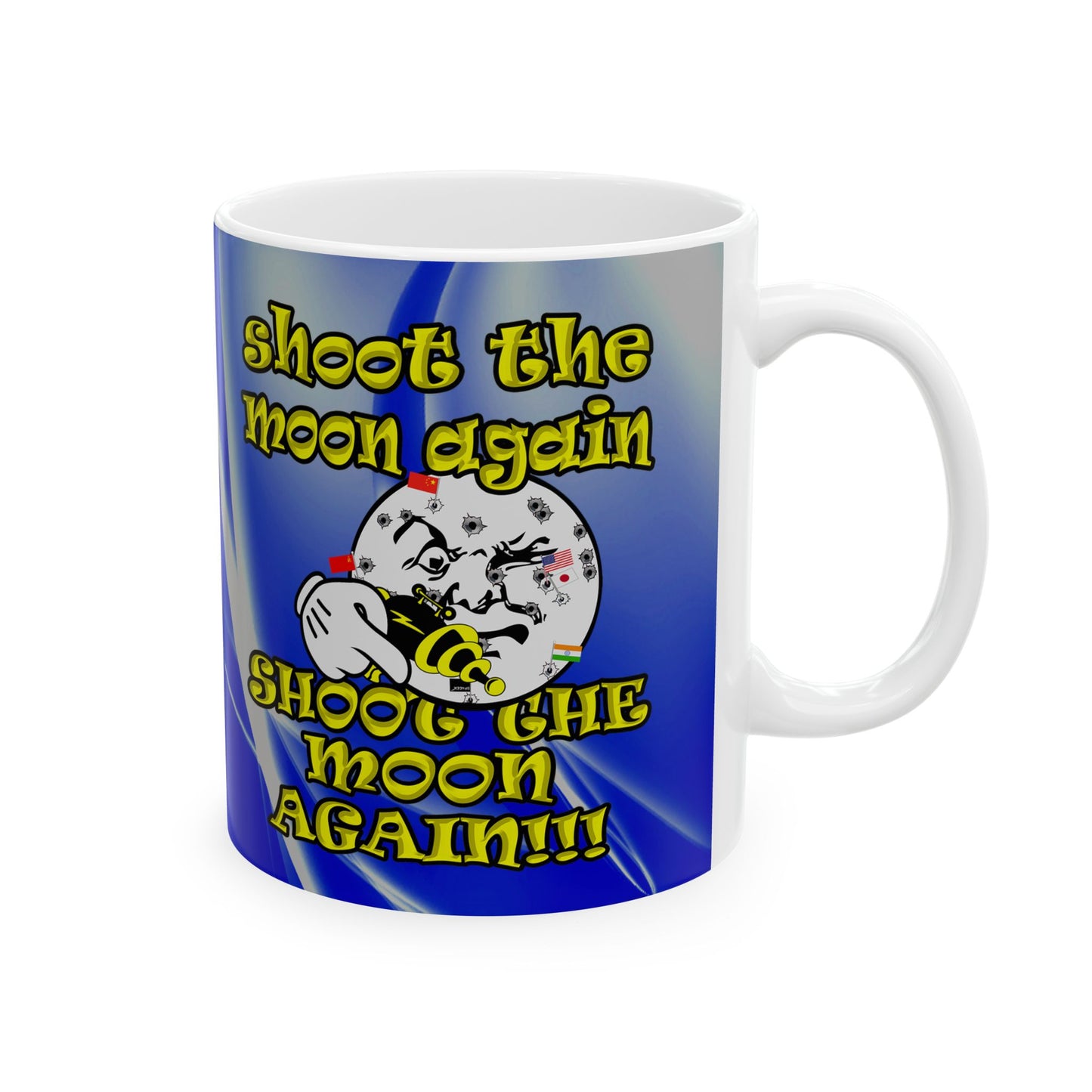 shoot the moon again - White Mug (blue-white wave)
