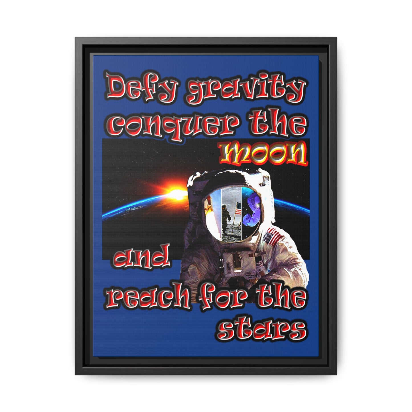 defy conquer reach - framed canvas art (dark blue)