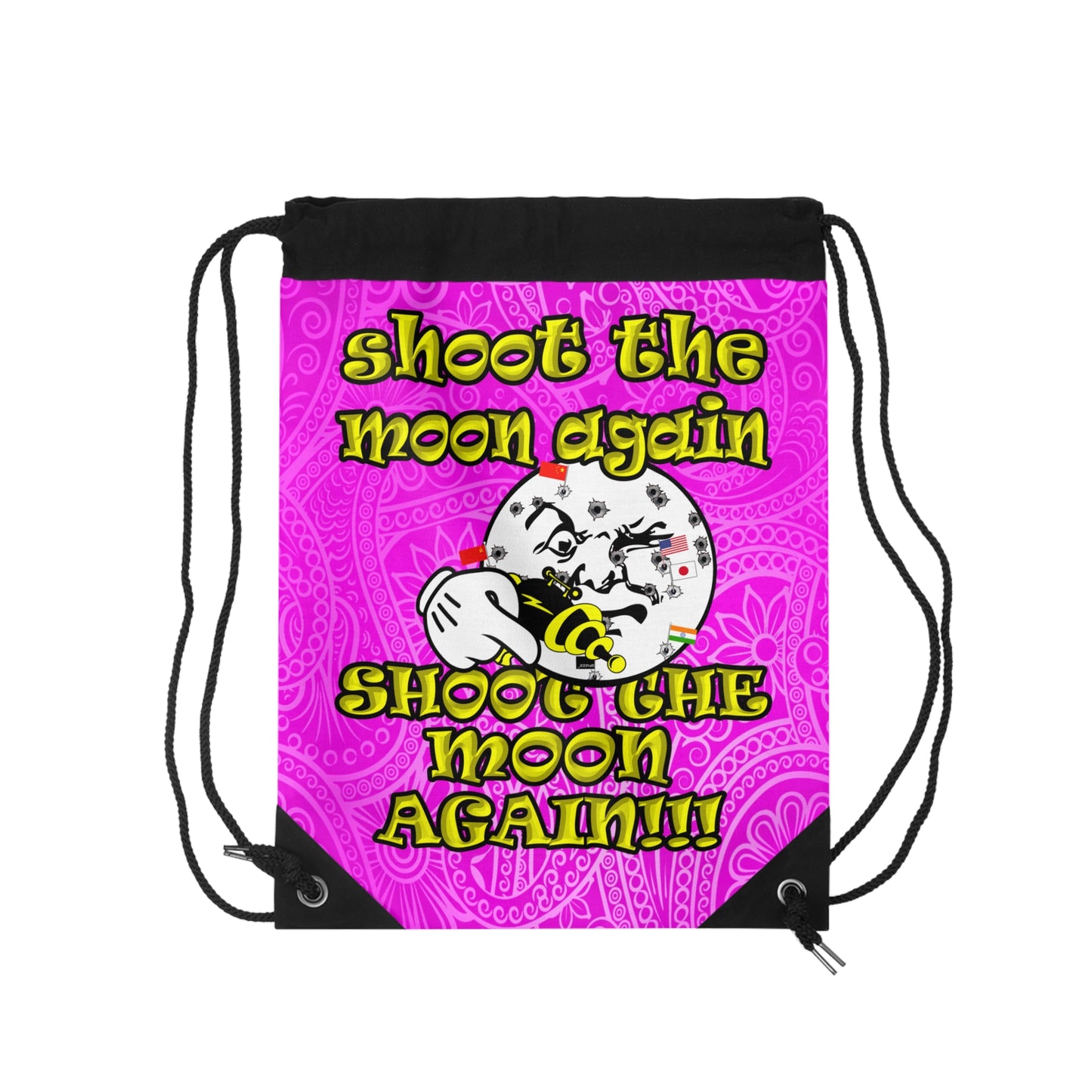 shoot the moon again - Drawstring Bag (pink swirl)