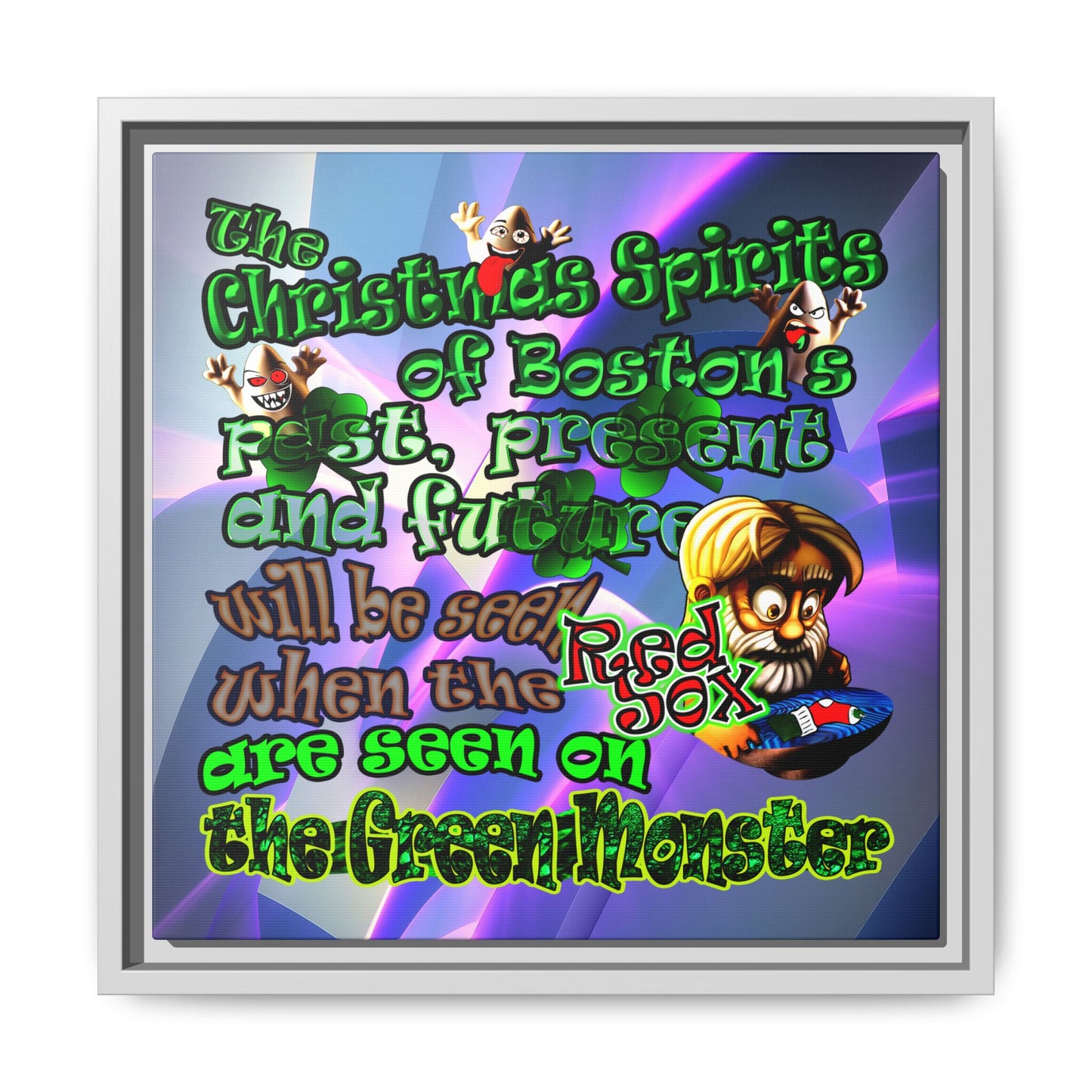 christmas spirits of boston - framed canvas art (grey-pink wave)