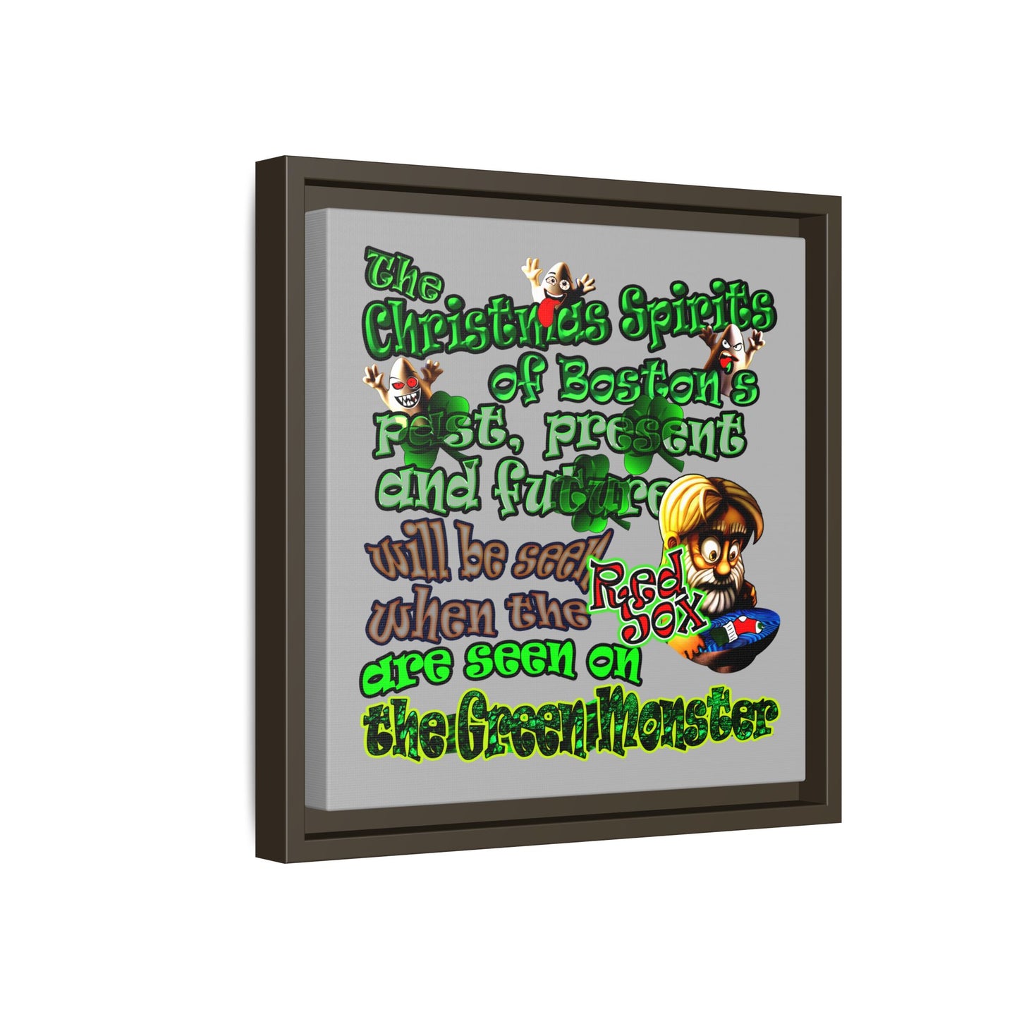 christmas spirits of boston - framed canvas art (light grey)
