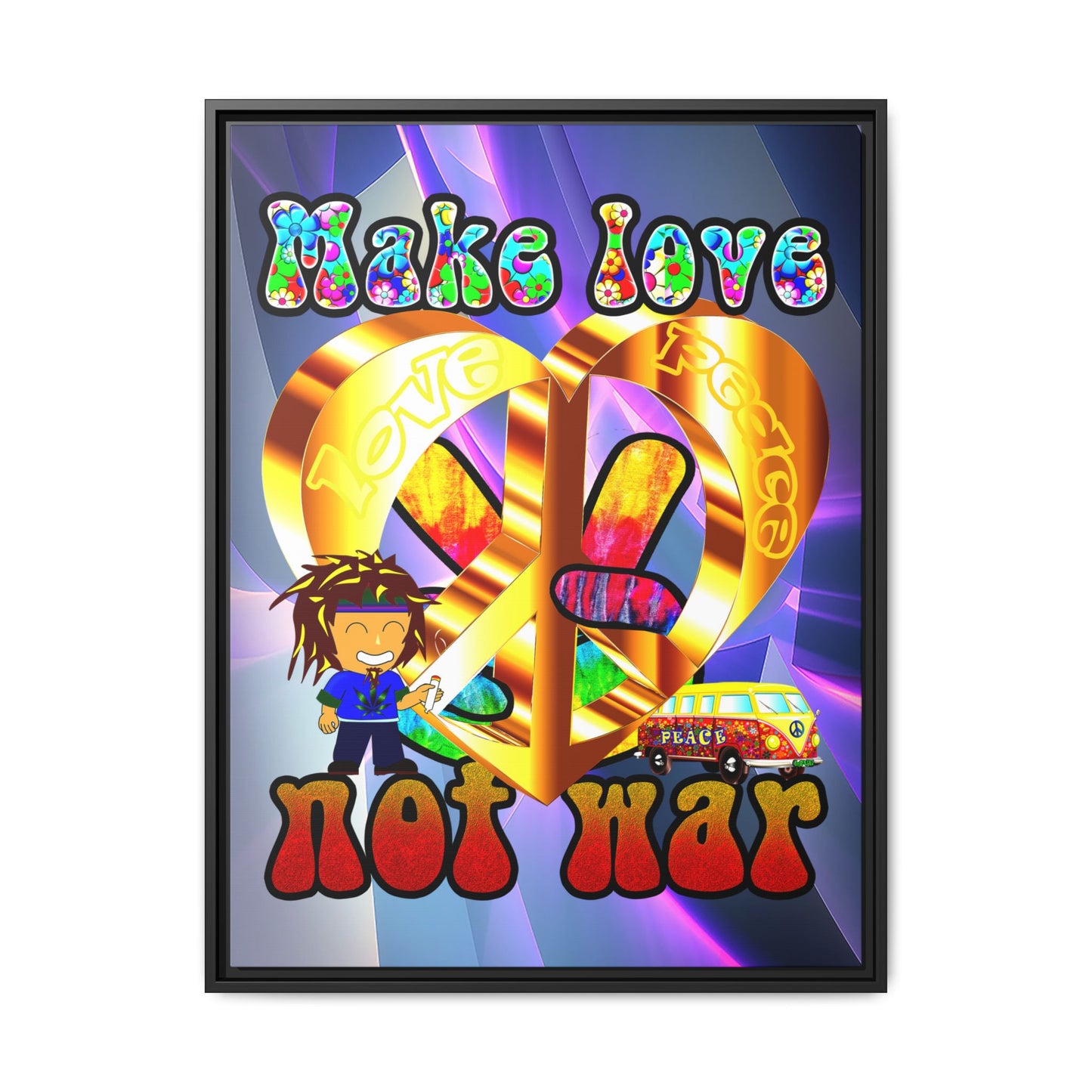 love peace - framed canvas art (grey-pink wave)