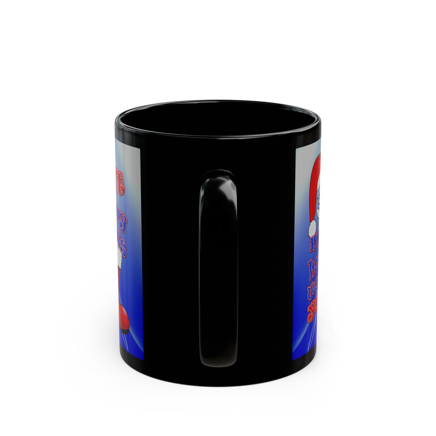 santa's shoes - Black Mug (blue-white wave)