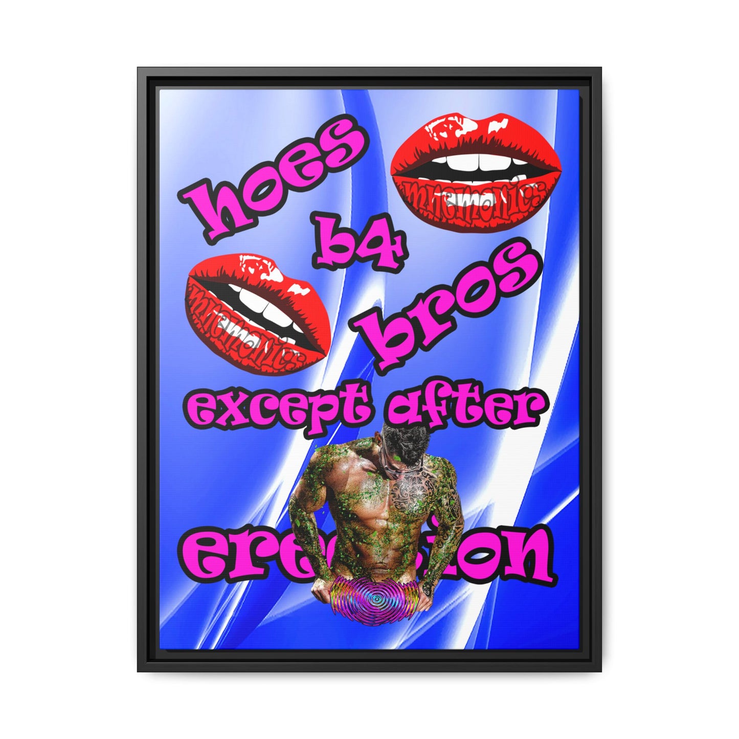 hoes b4 bros - framed canvas art (blue-white wave)