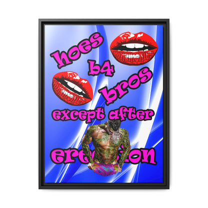 hoes b4 bros - framed canvas art (blue-white wave)
