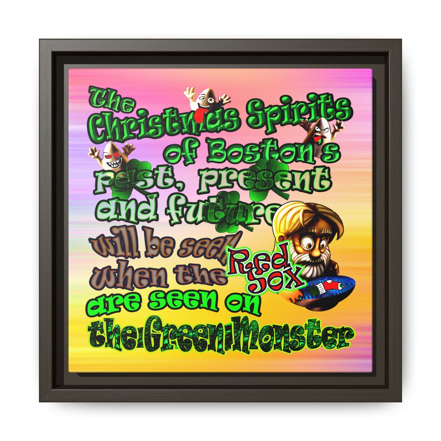 christmas spirits of boston - framed canvas art (color blur)