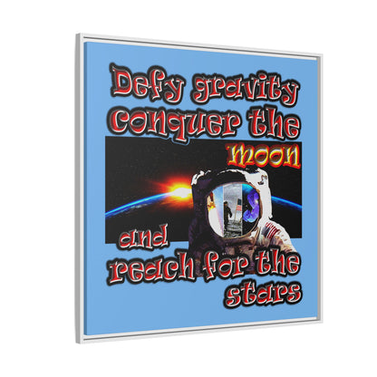 defy conquer reach - framed canvas art (light blue)
