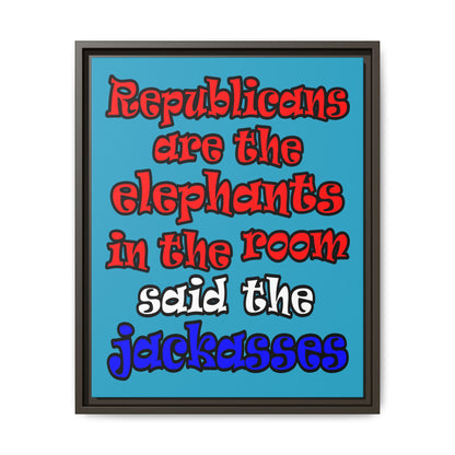 donkeys and elephants - framed canvas art (turquoise)