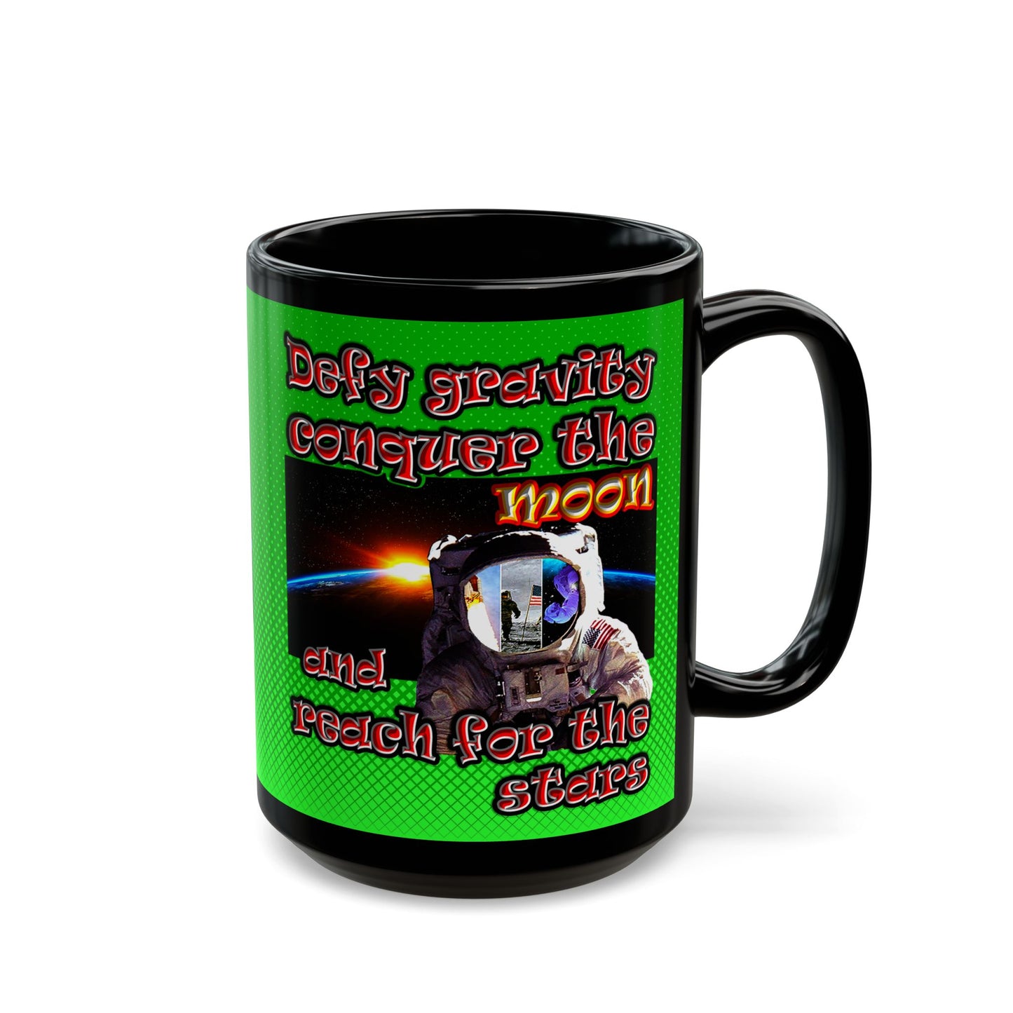defy conquer reach - Black Mug (logo green)