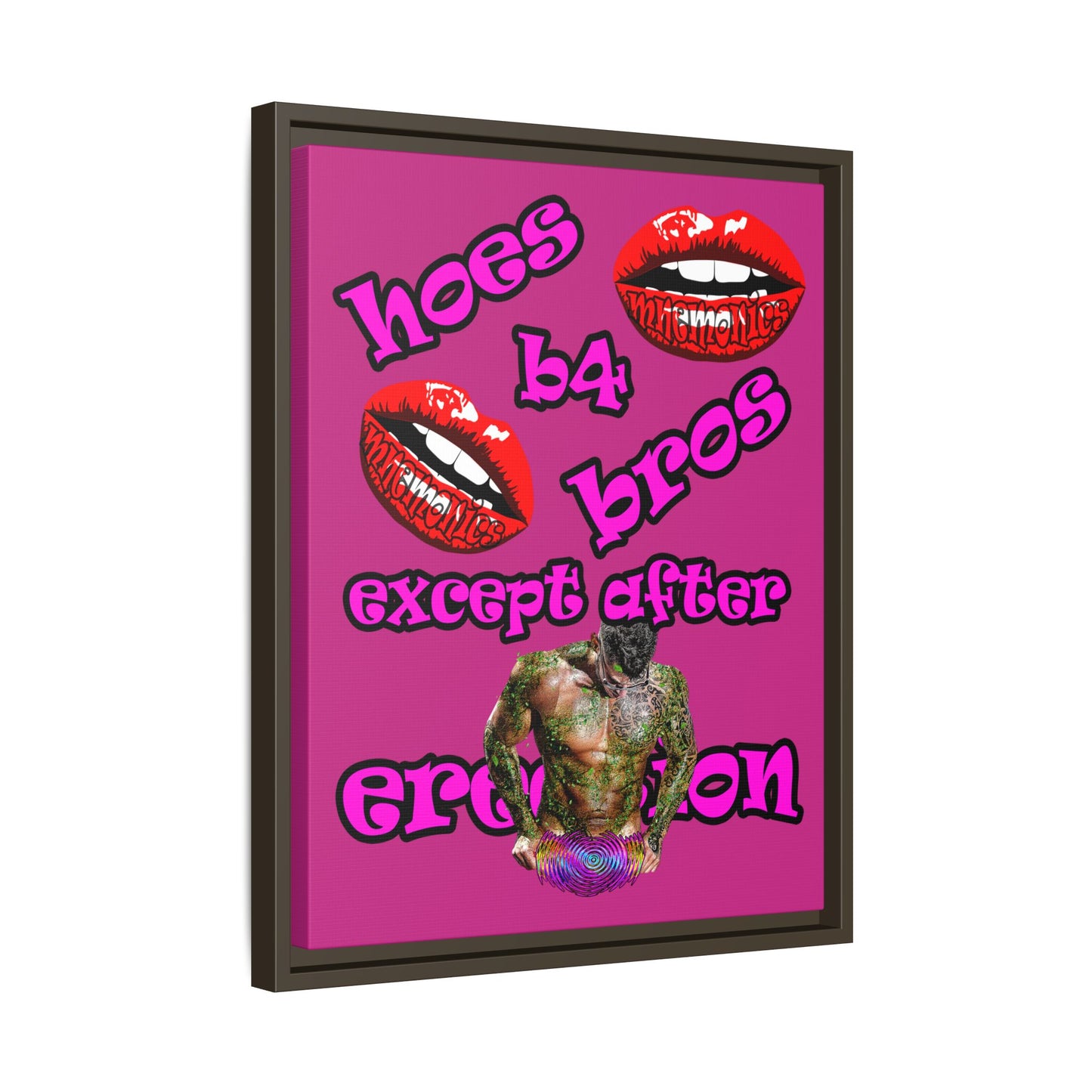 hoes b4 bros - framed canvas art (pink)