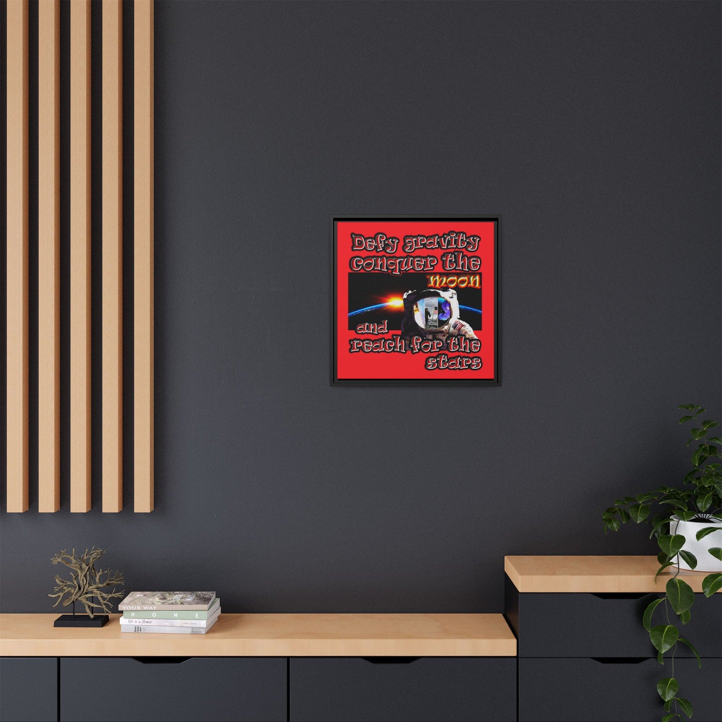 defy conquer reach - framed canvas art (red)