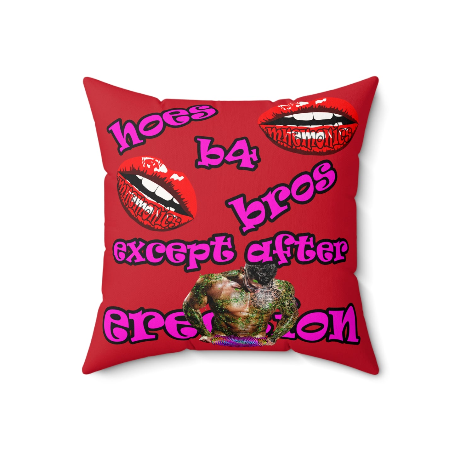 hoes b4 bros - Faux Suede Square Pillow - (dark red)