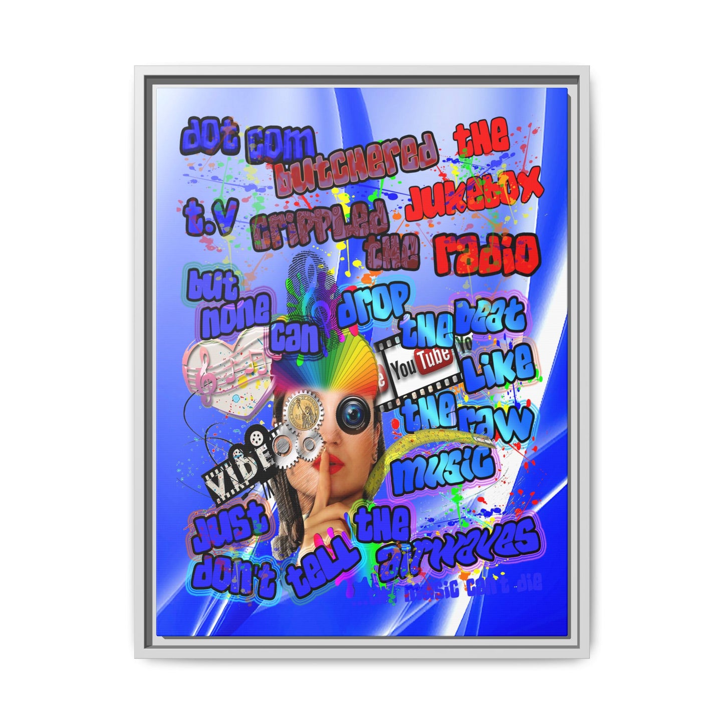 drop the beat - framed canvas art (blue-white wave)