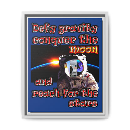 defy conquer reach - framed canvas art (dark blue)