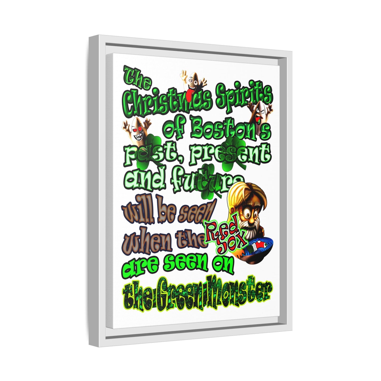christmas spirits of boston - framed canvas art (white)