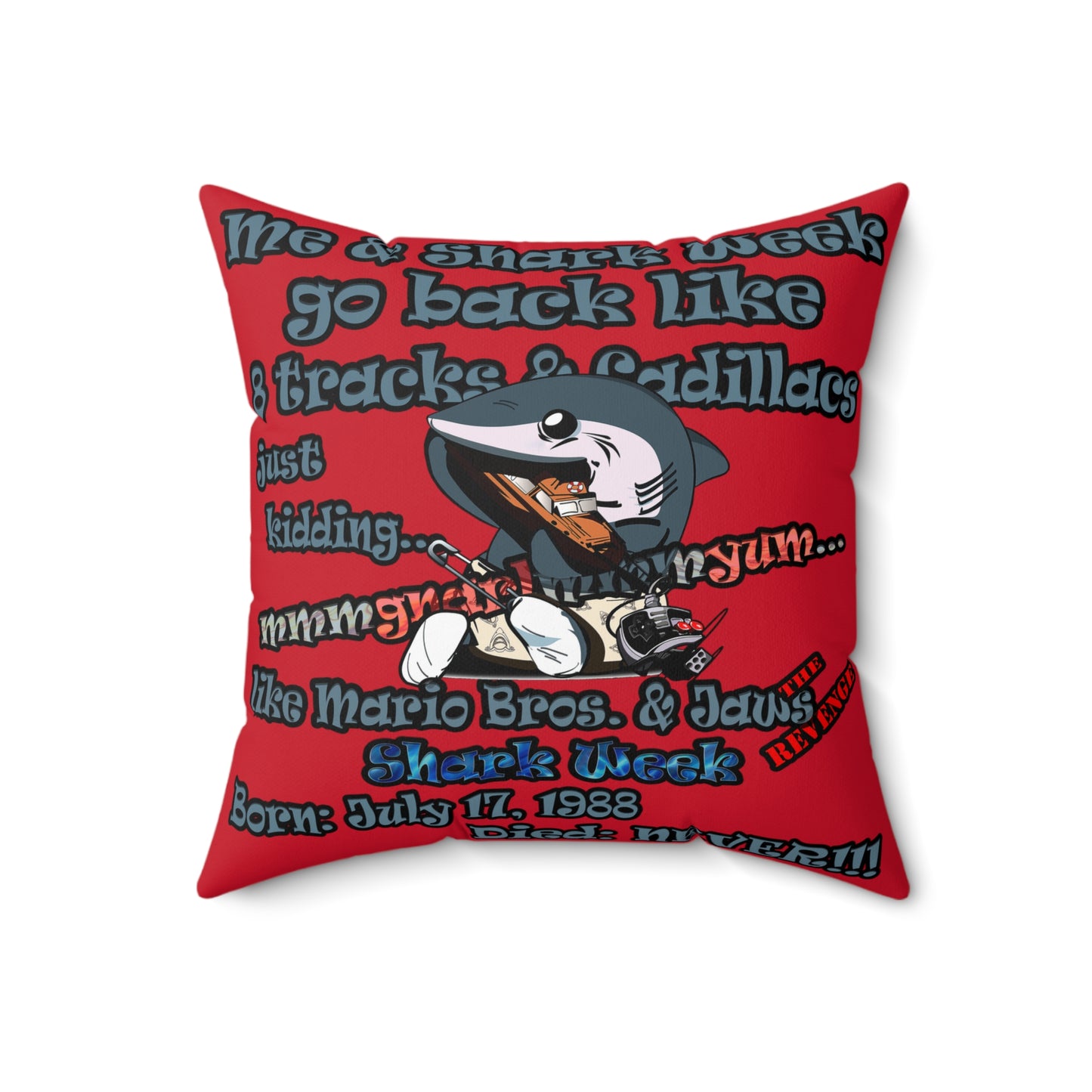 shark week - Faux Suede Square Pillow - (dark red)