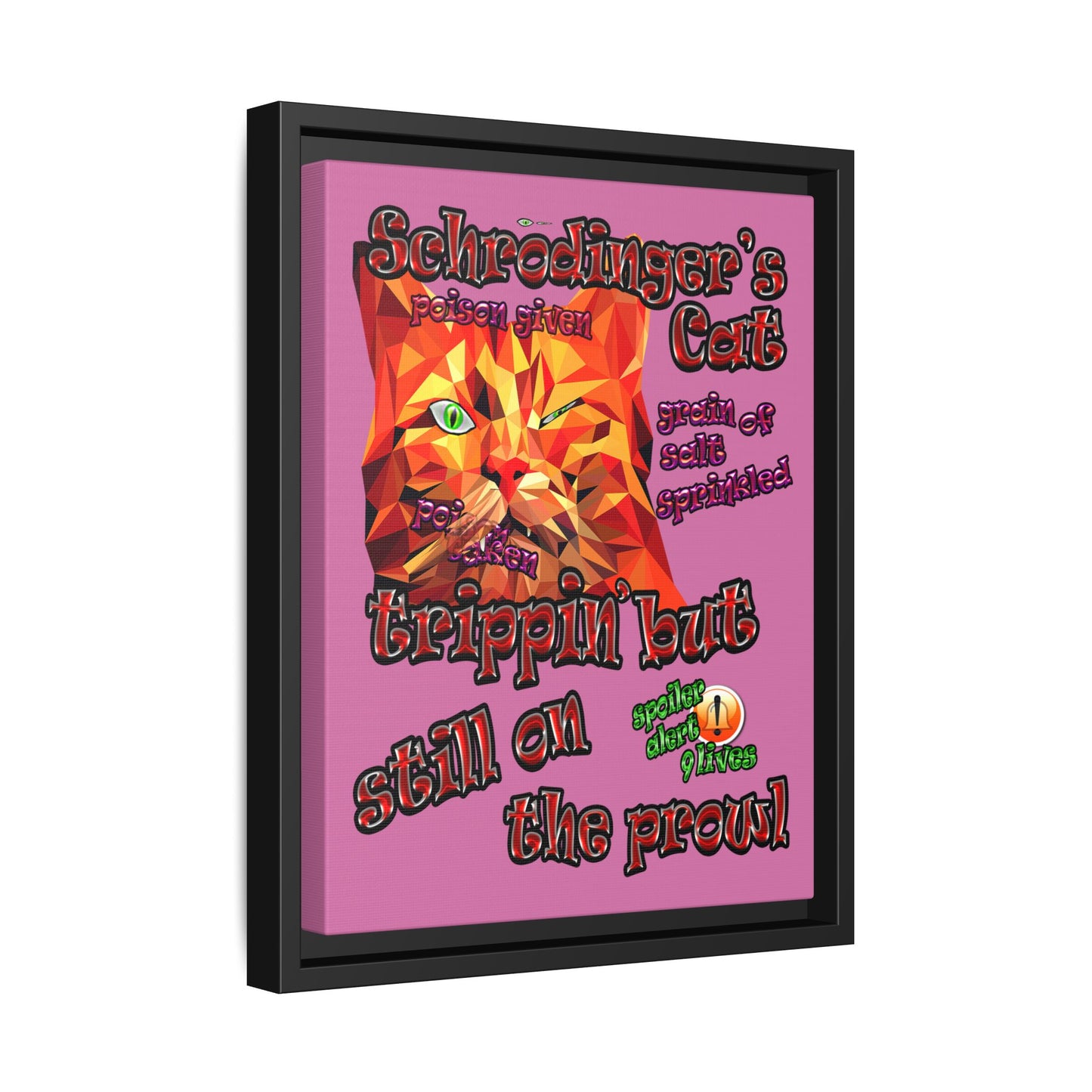 schrodinger's cat - framed canvas art (light pink)