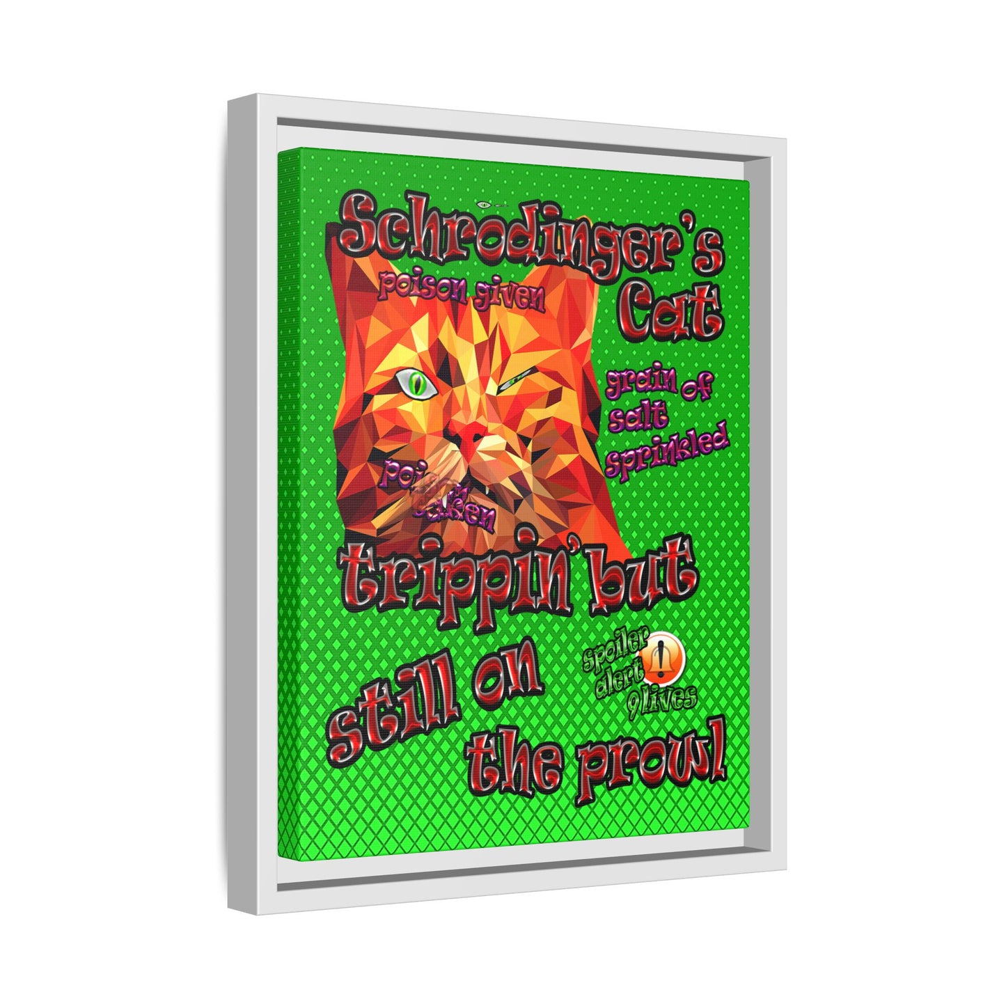 schrodinger's cat - framed canvas art (logo green)