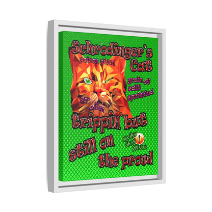 schrodinger's cat - framed canvas art (logo green)