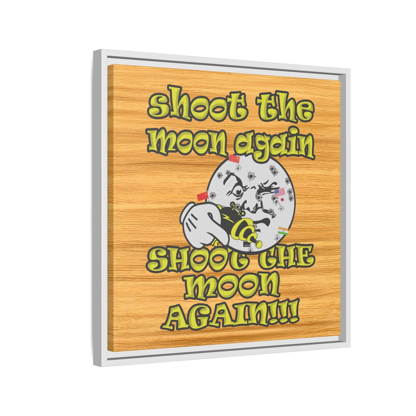 shoot the moon again - framed canvas art (butterscotch wood finish)