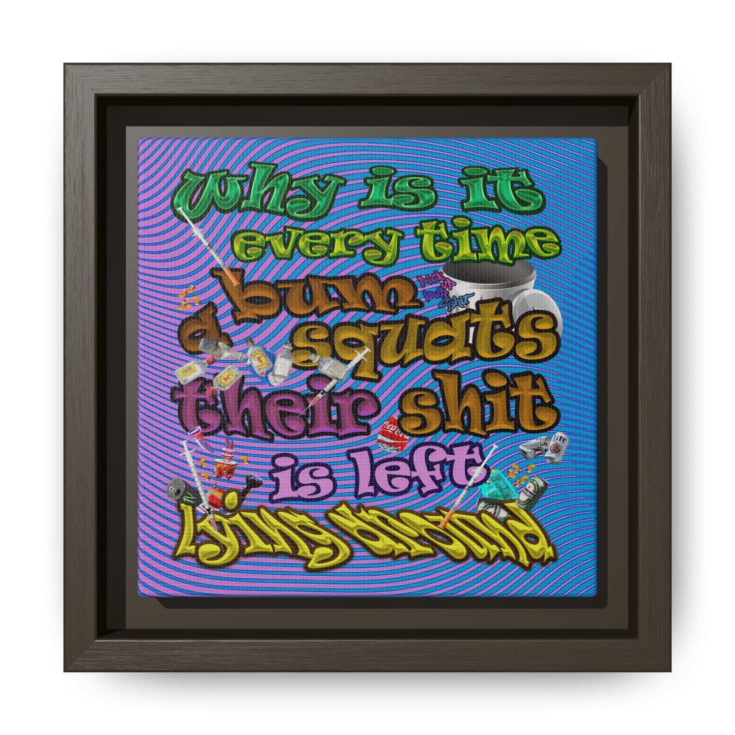 the bum's shit - framed canvas art (light blue-purple wave)