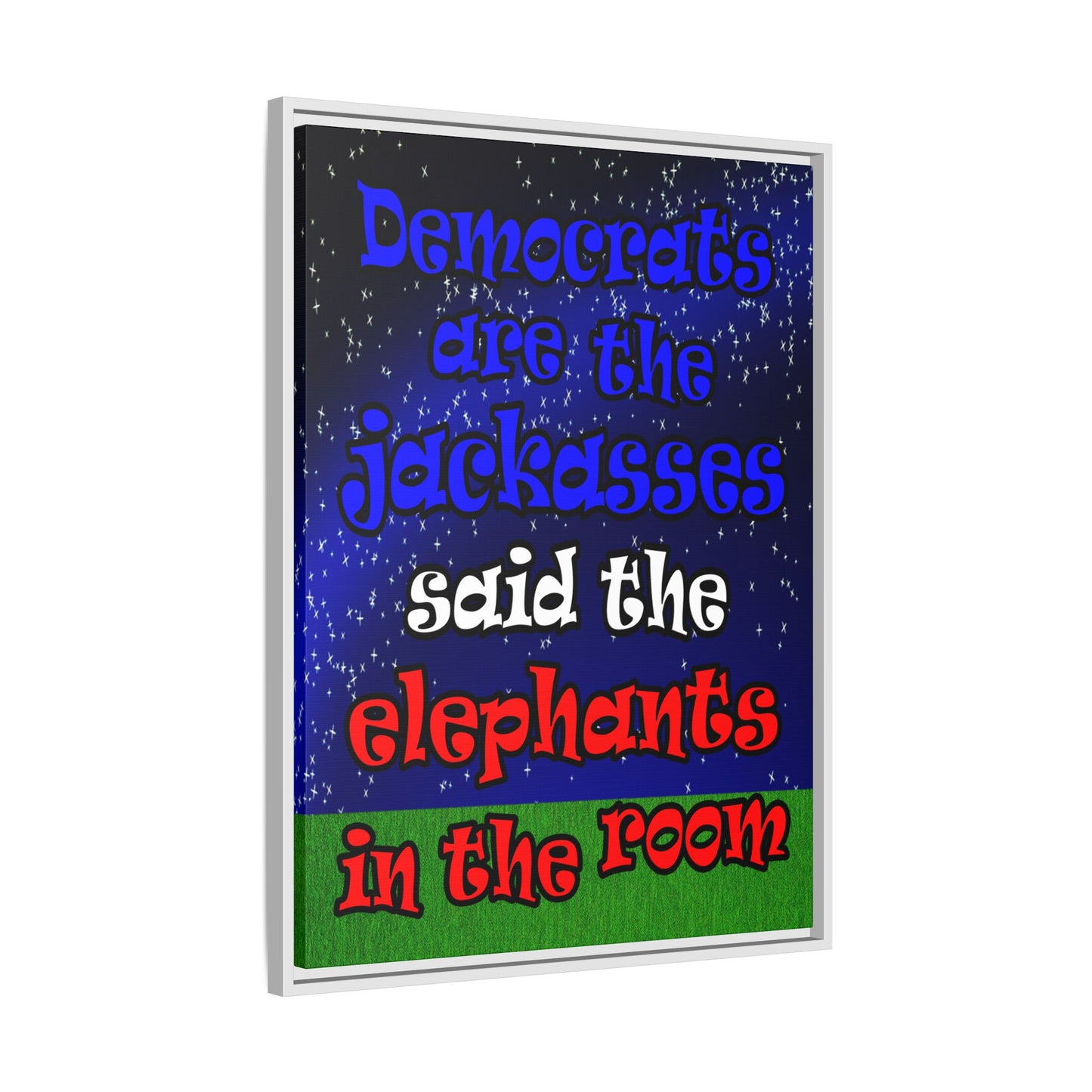 donkeys and elephants - framed canvas art ('snoops' background)