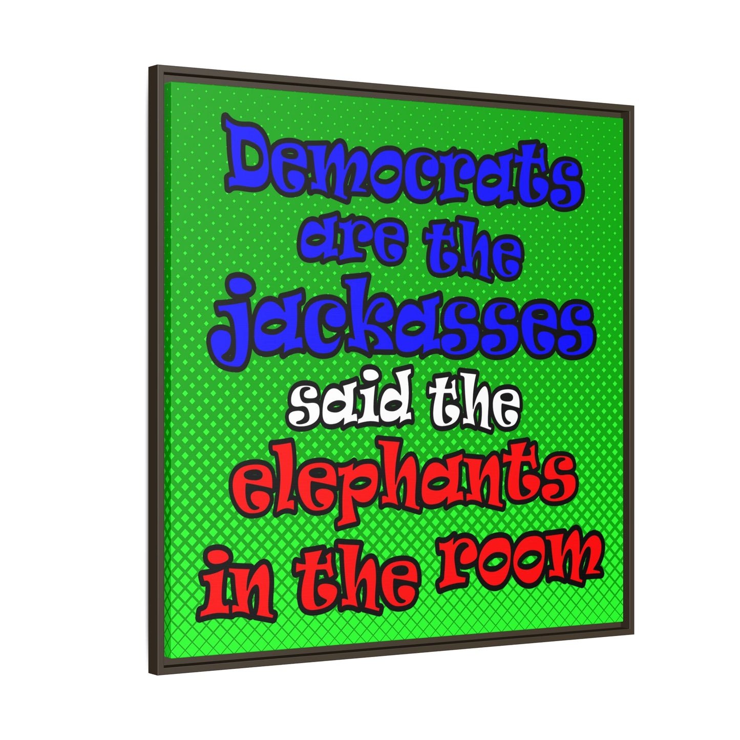 donkeys and elephants - framed canvas art (logo green)