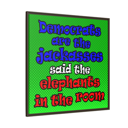 donkeys and elephants - framed canvas art (logo green)