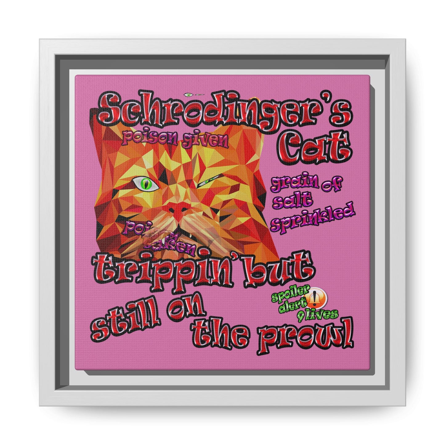 schrodinger's cat - framed canvas art (light pink)