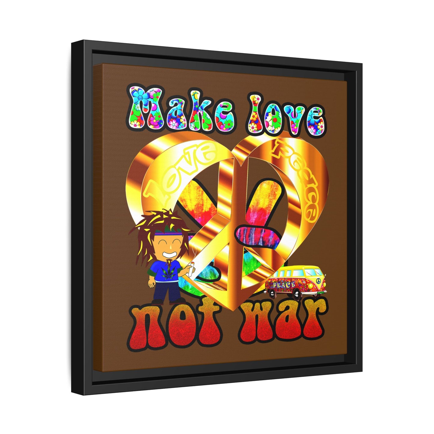 love peace - framed canvas art (brown)