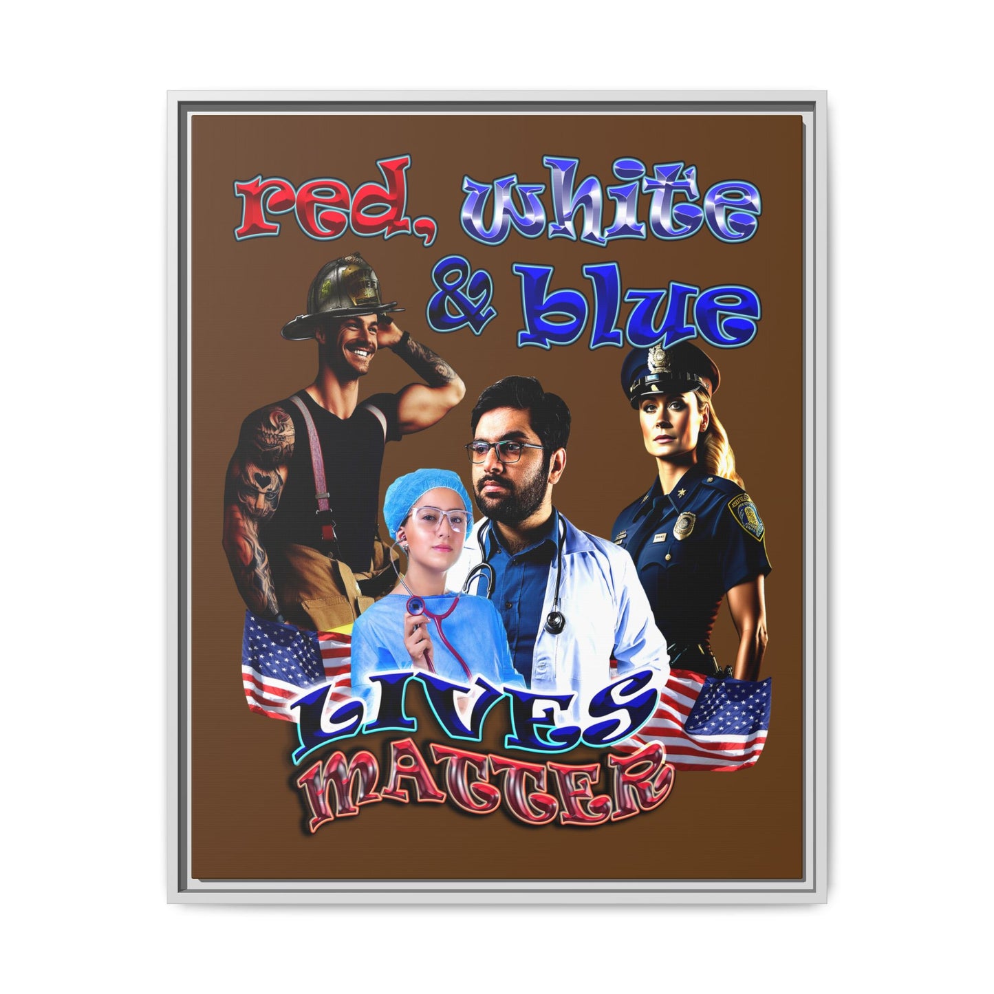 rw&b lives matter - framed canvas art (brown)