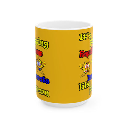 popping like popcorn - White Mug (yellow)