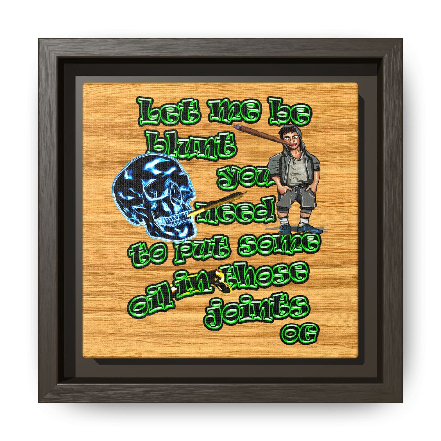 og - framed canvas art (butterscotch wood finish)