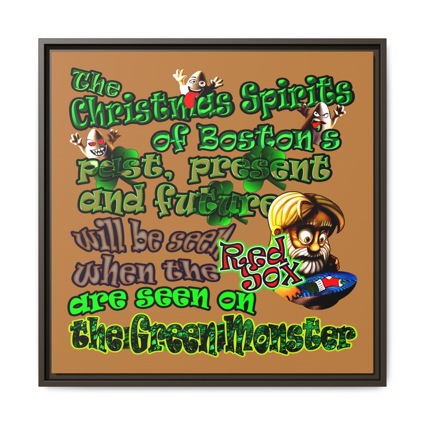 christmas spirits of boston - framed canvas art (light brown)