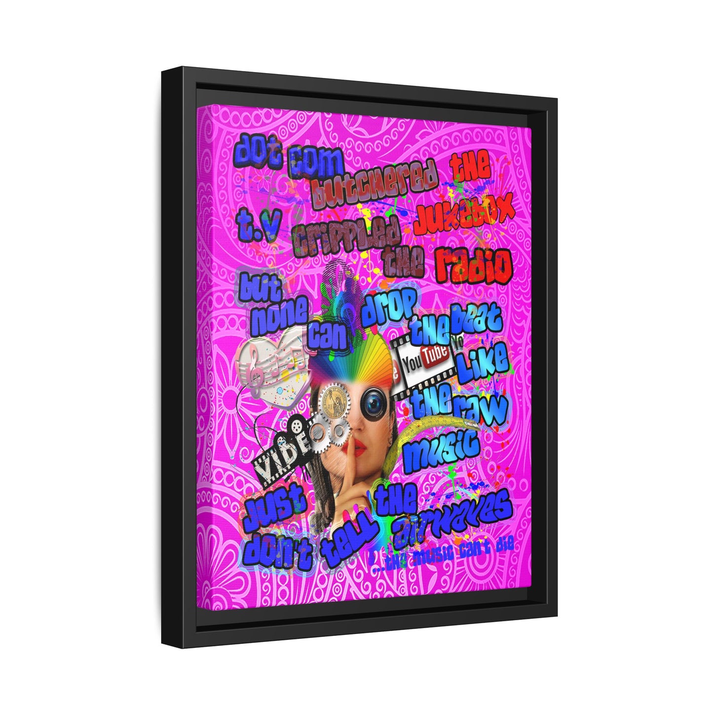 drop the beat - framed canvas art (pink swirl)