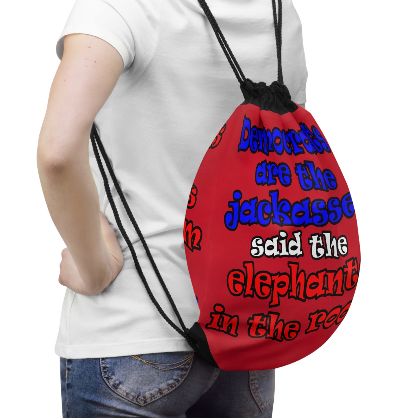 donkeys and elephants - Drawstring Bag (dark red)
