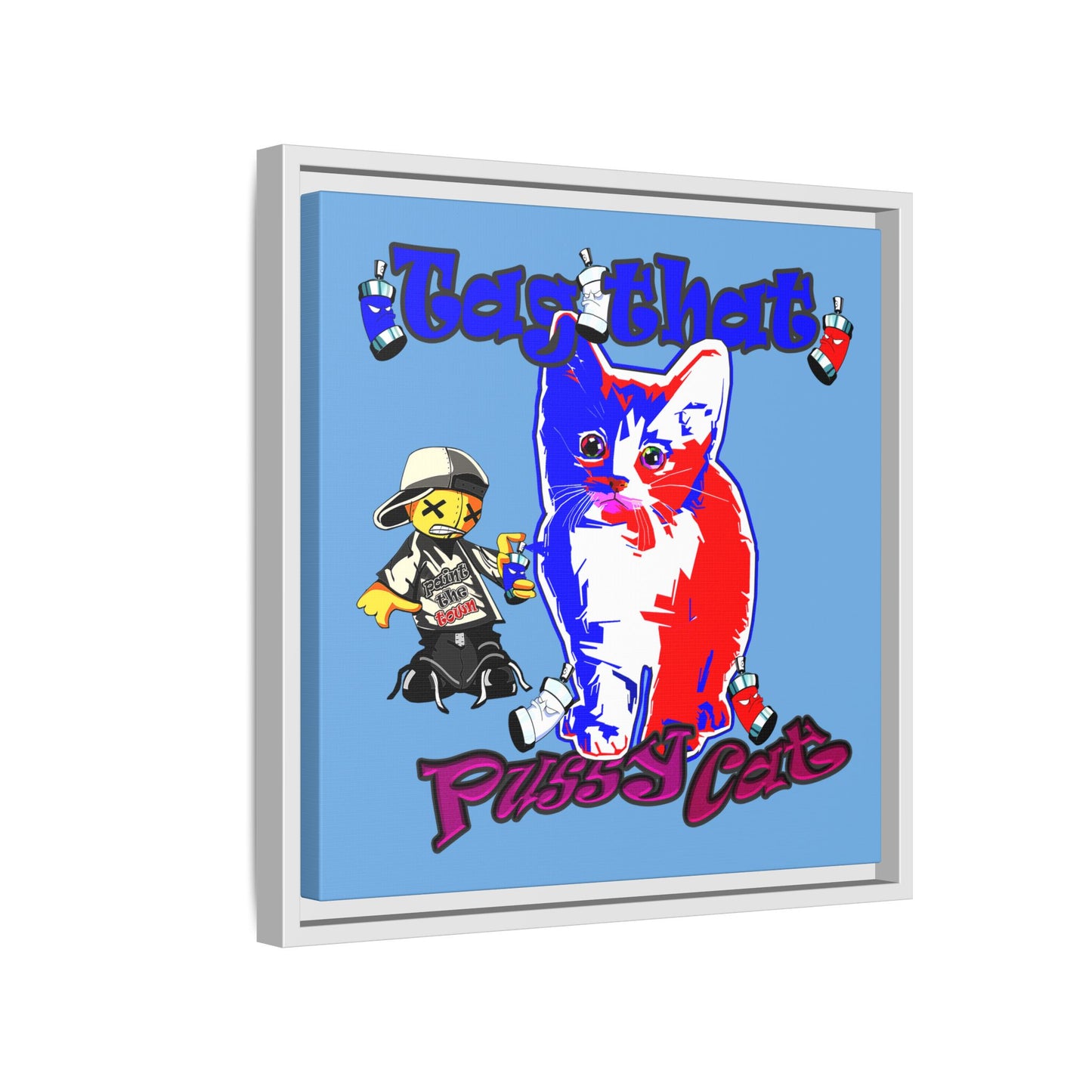 tag that - framed canvas art (light blue)