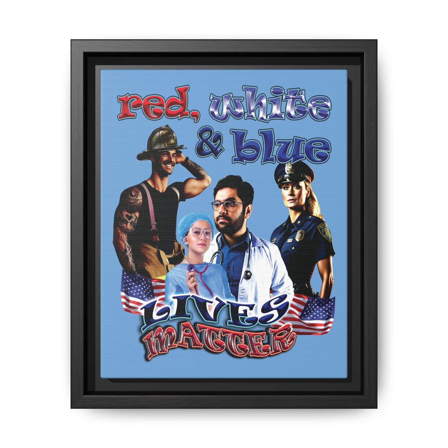 rw&b lives matter - framed canvas art (light blue)