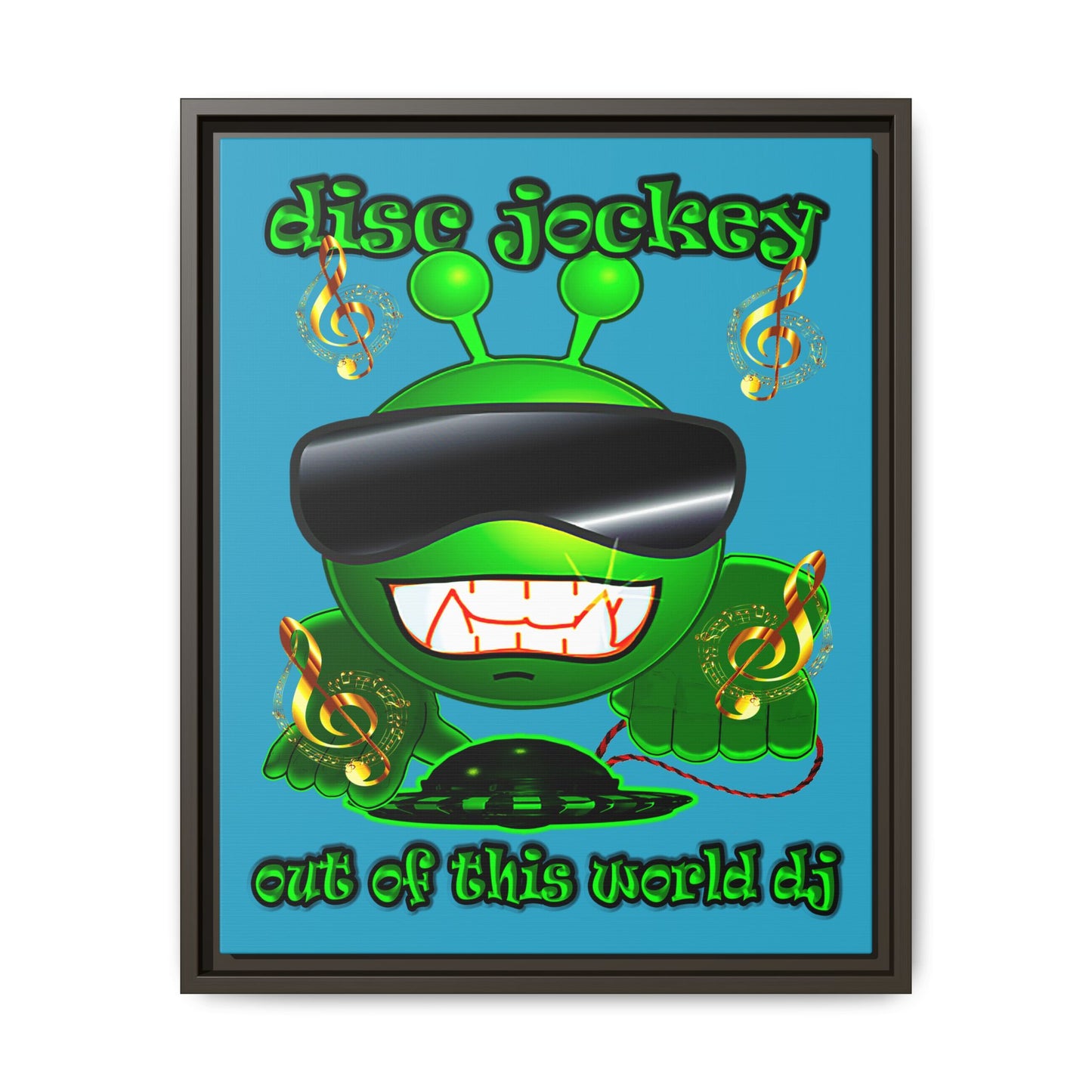 disc jockey - framed canvas art (turquoise)